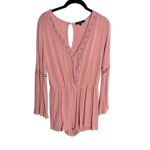 Ambience‎ Romper Crochet Trim Long Bell Sleeve V Neck Womens Medium